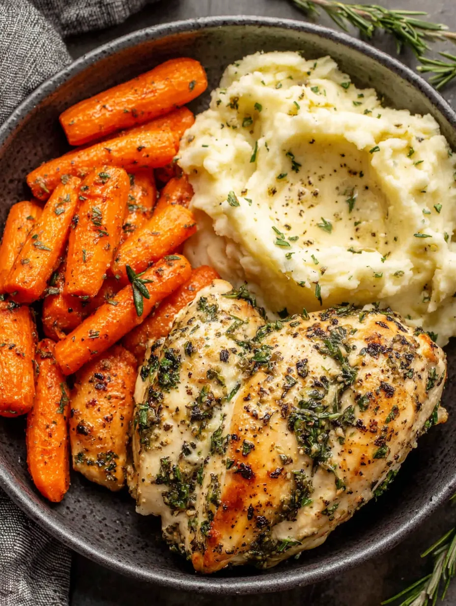 Garlic Herb Chicken with Creamy Mash & Roasted Carrots image 2
